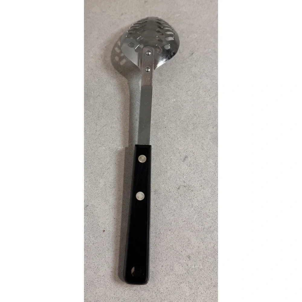 VTG EKCO FORGE STAINLESS SLOTTED SERVING SPOON BLACK COMPOSITE HANDLE 11.5
